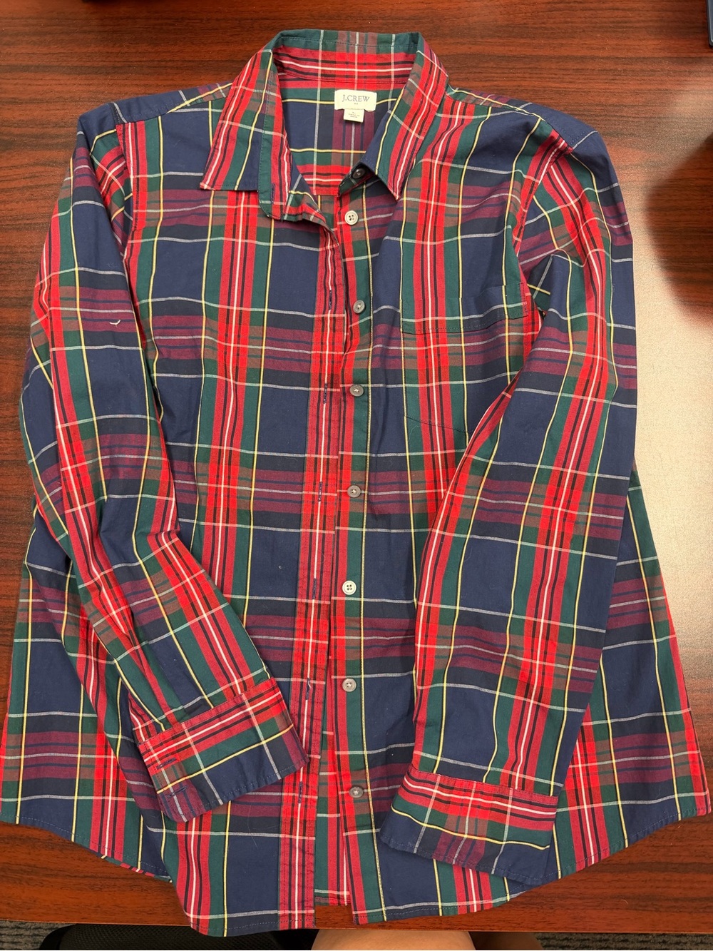 J. Crew Red and Navy Plaid Button-Down Shirt